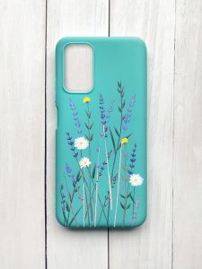 Матовий чохол на Xiaomi Redmi 9T Бірюзовий :: Польові квіти (принт 270)