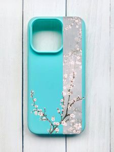 Матовий чохол на iPhone 15 Pro Бірюзовий :: Квітуча сакура (принт 285)