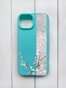 Матовий чохол на iPhone 15 Бірюзовий :: Квітуча сакура (принт 285)
