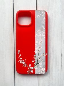 Матовий чохол на iPhone 15 Червоний :: Квітуча сакура (принт 285)