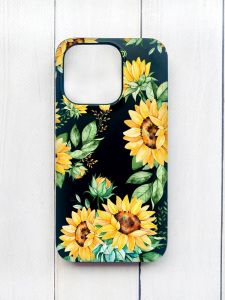 Матовий чохол на iPhone 15 Plus Чорний :: Соняхи (принт 288)