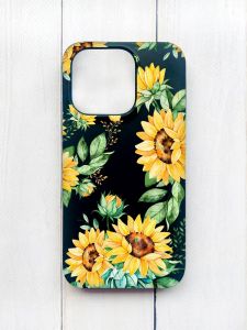 Матовий чохол на iPhone 15 Pro Чорний :: Соняхи (принт 288)