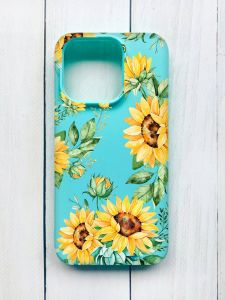 Матовий чохол на iPhone 15 Pro Бірюзовий :: Соняхи (принт 288)