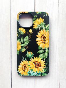 Матовий чохол на iPhone 15 Чорний :: Соняхи (принт 288)