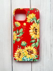 Матовий чохол на iPhone 15 Червоний :: Соняхи (принт 288)