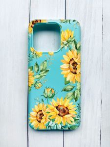 Матовий чохол на Xiaomi Redmi 12C Бірюзовий :: Соняхи (принт 288)