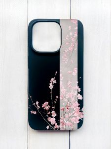 Матовий чохол на iPhone 15 Pro Чорний :: Сакура у цвіті (принт 286)
