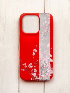 Матовий чохол на iPhone 15 Pro Червоний :: Сакура у цвіті (принт 286)