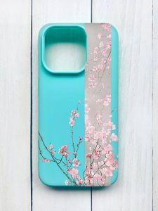 Матовий чохол на iPhone 15 Pro Бірюзовий :: Сакура у цвіті (принт 286)