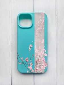 Матовий чохол на iPhone 15 Бірюзовий :: Сакура у цвіті (принт 286)