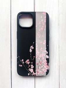 Матовий чохол на iPhone 15 Чорний :: Сакура у цвіті (принт 286)