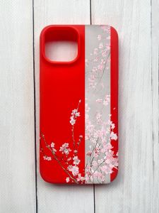 Матовий чохол на iPhone 15 Червоний :: Сакура у цвіті (принт 286)