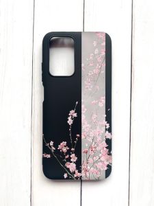 Матовий чохол на Xiaomi Redmi 10 Чорний :: Сакура у цвіті (принт 286)