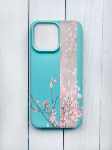 Матовий чохол на iPhone 15 Pro Max Бірюзовий :: Сакура у цвіті (принт 286)
