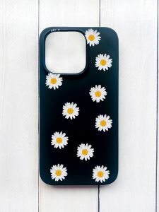 Матовий чохол на iPhone 15 Plus Чорний :: Фон ромашки (принт 41)