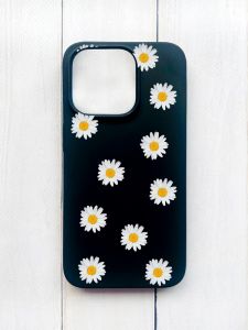 Матовий чохол на iPhone 15 Pro Чорний :: Фон ромашки (принт 41)