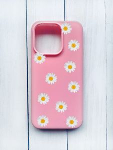 Матовий чохол на iPhone 15 Pro Рожевий :: Фон ромашки (принт 41)