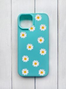 Матовий чохол на iPhone 15 Бірюзовий :: Фон ромашки (принт 41)