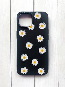 Матовий чохол на iPhone 15 Чорний :: Фон ромашки (принт 41)