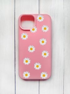 Матовий чохол на iPhone 15 Рожевий :: Фон ромашки (принт 41)