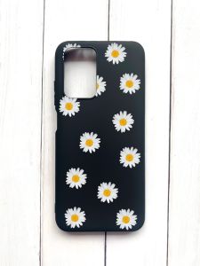 Матовий чохол на Xiaomi Redmi 10 Чорний :: Фон ромашки (принт 41)