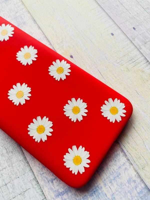 Матовий чохол на Xiaomi Redmi 12C Червоний :: Фон ромашки (принт 41)