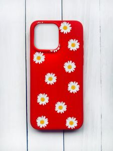 Матовий чохол на iPhone 15 Pro Max Червоний :: Фон ромашки (принт 41)