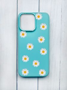 Матовий чохол на iPhone 15 Pro Max Бірюзовий :: Фон ромашки (принт 41)