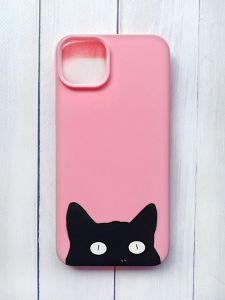 Матовий чохол на iPhone 15 Plus Рожевий :: Котик (принт 119)