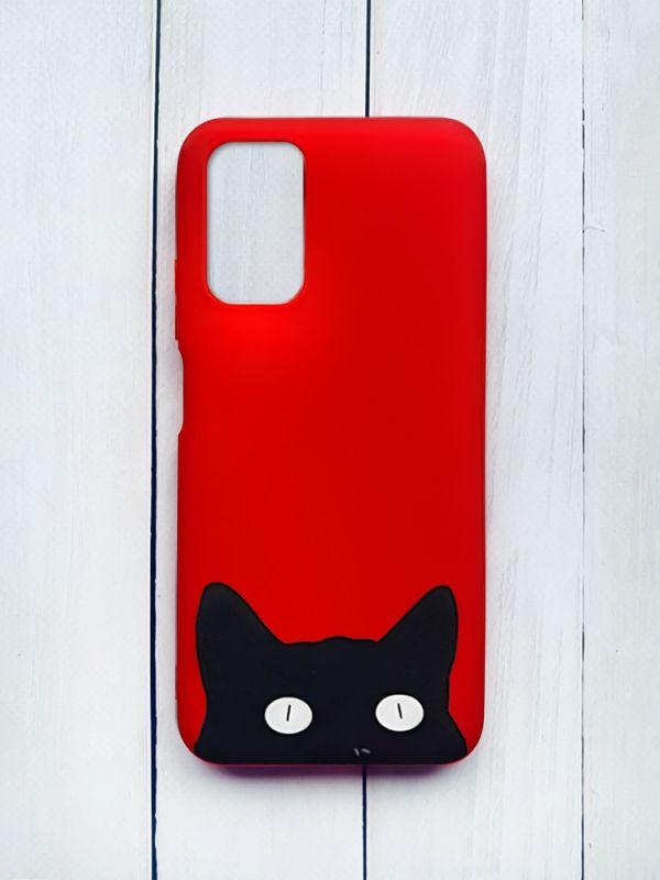 Матовий чохол на Xiaomi Redmi 9T Червоний :: Котик (принт 119)