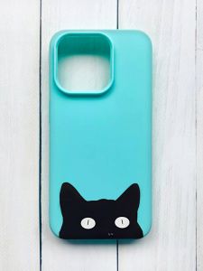 Матовий чохол на iPhone 15 Pro Бірюзовий :: Котик (принт 119)