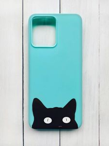 Матовий чохол на Xiaomi Redmi 12 Бірюзовий :: Котик (принт 119)