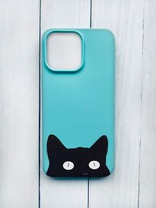 Матовий чохол на iPhone 15 Pro Max Бірюзовий :: Котик (принт 119)