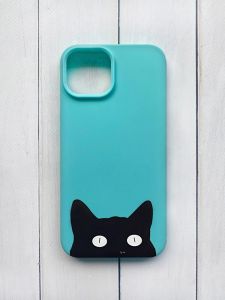 Матовий чохол на iPhone 15 Бірюзовий :: Котик (принт 119)