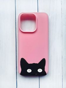 Матовий чохол на iPhone 15 Pro Рожевий :: Котик (принт 119)