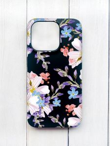 Матовий чохол на iPhone 15 Plus Чорний :: Квітковий малюнок (принт 272)