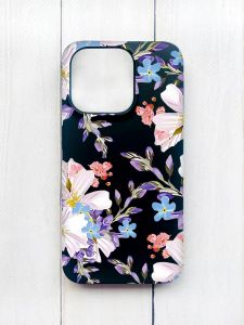 Матовий чохол на iPhone 15 Pro Чорний :: Квітковий малюнок (принт 272)