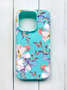 Матовий чохол на iPhone 15 Pro Бірюзовий :: Квітковий малюнок (принт 272)