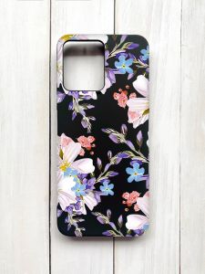 Матовий чохол на Xiaomi Redmi 12 Чорний :: Квітковий малюнок (принт 272)