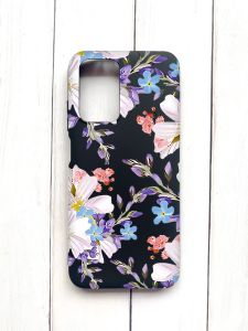 Матовий чохол на Xiaomi Redmi 10 Чорний :: Квітковий малюнок (принт 272)