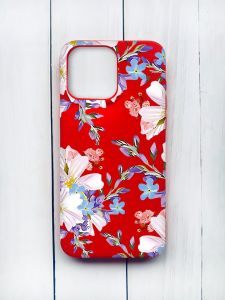 Матовий чохол на iPhone 15 Pro Max Червоний :: Квітковий малюнок (принт 272)