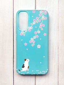 Матовий чохол на Samsung A34 5G Бірюзовий :: Котик і сакура (принт 283)