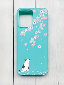 Матовий чохол на Xiaomi Redmi 12 Бірюзовий :: Котик і сакура (принт 283)