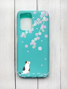 Матовий чохол на Xiaomi Redmi 10 Бірюзовий :: Котик і сакура (принт 283)