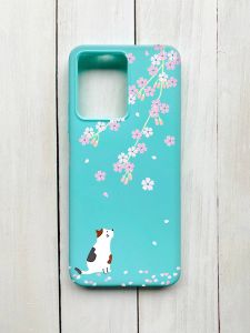 Матовий чохол на Xiaomi Redmi Note 12 Бірюзовий :: Котик і сакура (принт 283)