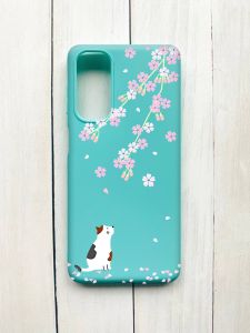 Матовий чохол на Samsung Galaxy M54 Бірюзовий :: Котик і сакура (принт 283)