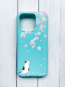 Матовий чохол на Xiaomi Redmi 12C Бірюзовий :: Котик і сакура (принт 283)