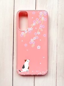Матовий чохол на Samsung A34 5G Рожевий :: Котик і сакура (принт 283)