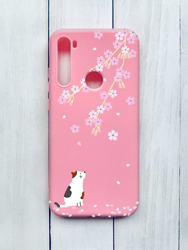 Матовий чохол на Xiaomi Redmi Note 8T Рожевий :: Котик і сакура (принт 283)