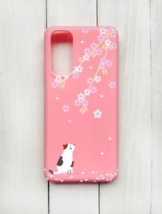 Матовий чохол на Samsung Galaxy M54 Рожевий :: Котик і сакура (принт 283)